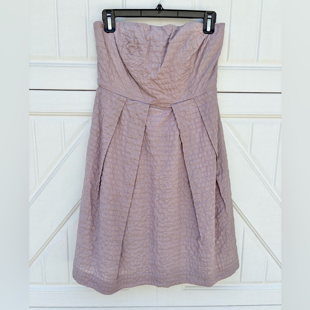 J.Crew Strapless Dress Size 4 Lavender Textured Cotton Fit & Flare Wedding Guest